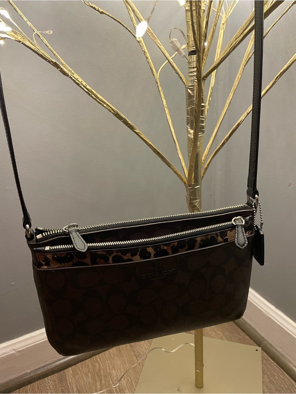 Coach Brown Signature Crossbody with Leopard Accent - Picture 5 of 6